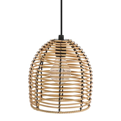 Spetebo LED Hängeleuchte in Rattan Optik für Außen und Innen - 18 x 16 cm - Garten Deko Beleuchtung warm weiß mit Timer - Outdoor Pendelleuchte Deckenleuchte Lampe Batterie betrieben zum Hängen von Spetebo