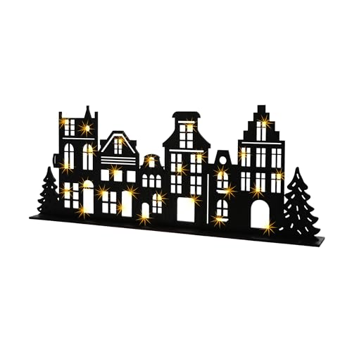 Spetebo LED Holz Häuserzeile schwarz - 57 x 22 cm - Deko Weihnachtsdorf Skyline Aufsteller - Weihnachts Holzhaus Tischdeko Weihnachtsstadt von Spetebo