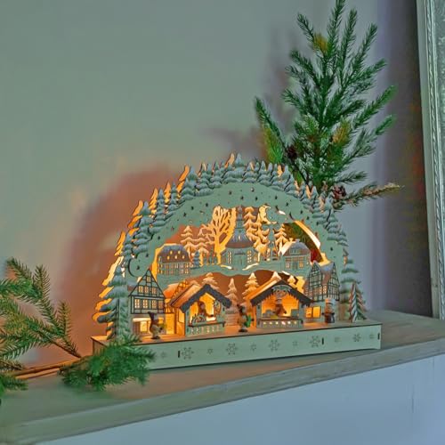 Spetebo LED Holz Schwibbogen 44 x 30 cm - Motiv: Wintermarkt - Lichterbogen mit Weihnachtsmotiv - Weihnachtsdeko Tischdeko Fensterdeko Weihanchten Advent Winter Deko Batterie betrieben Spetebo LED Holz Schwibbogen 44 x 30 cm - Motiv: Wintermarkt - Lichterbogen mit Weihnachtsmotiv - Weihnachtsdeko Tischdeko Fensterdeko Weihanchten Advent Winter Deko Batterie betrieben von Spetebo