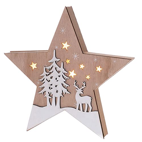 Spetebo LED Holz Stern Winterlandschaft - 23 cm - Deko Aufsteller beleuchtet - Weihnachten Advent Tisch Fenster Dekoration zum Aufstellen von Spetebo