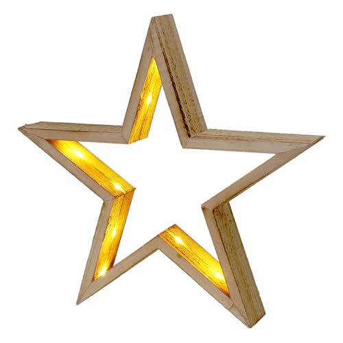 Spetebo LED Holzstern natur zum Hängen mit Timer - 29 cm - Weihnachts Deko Stern beleuchtet Batterie betrieben - Weihnachten Advent Winter Stern Fenster Deko Beleuchtung von Spetebo