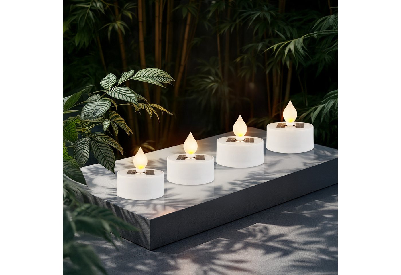 Spetebo LED-Kerze Solar LED Teelicht XL 5cm mit Flammen Effekt warm weiß - 4er Set - (Anzahl, 1-tlg., Stück), mit IP44 Spitzwasserschutz von Spetebo
