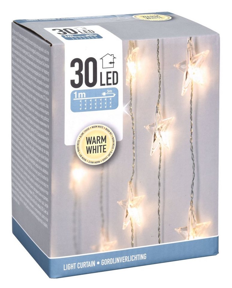Spetebo LED-Lichtervorhang Sternen Lichtervorhang 30 LED warm weiß - 100 cm, 30-flammig, Weihnachten Fenster Deko Lichterkette Indoor - Netzstecker inklusive von Spetebo