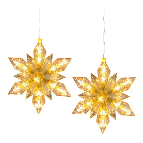 Spetebo LED Schneeflocke zum Hängen 23 cm mit Timer - 2er Set - Weihnachtsstern warm weiß beleuchtet Batterie betrieben - Stern für Weihnachten Advent Winter Fenster Deko von Spetebo