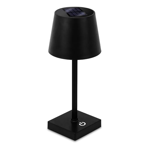 Spetebo LED Solar Akku Touch Leuchte warm weiß - 26 x 11 cm - Garten Kunststoff Tischlampe in schwarz - Garten Deko Beleuchtung für Terrasse Balkon Lampe dimmbar zum Hinstellen von Spetebo