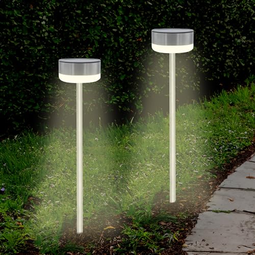 Spetebo LED Solar Edelstahl Wegeleuchte 39 x Ø 9 cm - 2er Set - Garten Deko Beleuchtung kalt weiß - Solarlampe Gartenleuchte Pfadlicht Solarleuchte Lampe für Außen wasserfest von Spetebo