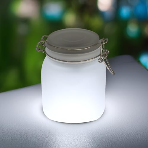 Spetebo LED Solar Leuchte im Einmachglas 15 cm - weiß und mehrfarbig - Solarlampe aus Milchglas mit Einschaltautomatik - Garten Terrasse Deko Licht Beleuchtung bunt multi color von Spetebo