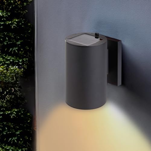 Spetebo LED Solar Wandlampe mit Alu Gehäuse in schwarz - 13 x Ø 8 cm - Garten Deko Beleuchtung warm weiß - Solarleuchte Wandleuchte für Wand Mauer Balkon Terrasse Zaun kabellos wasserfest von Spetebo