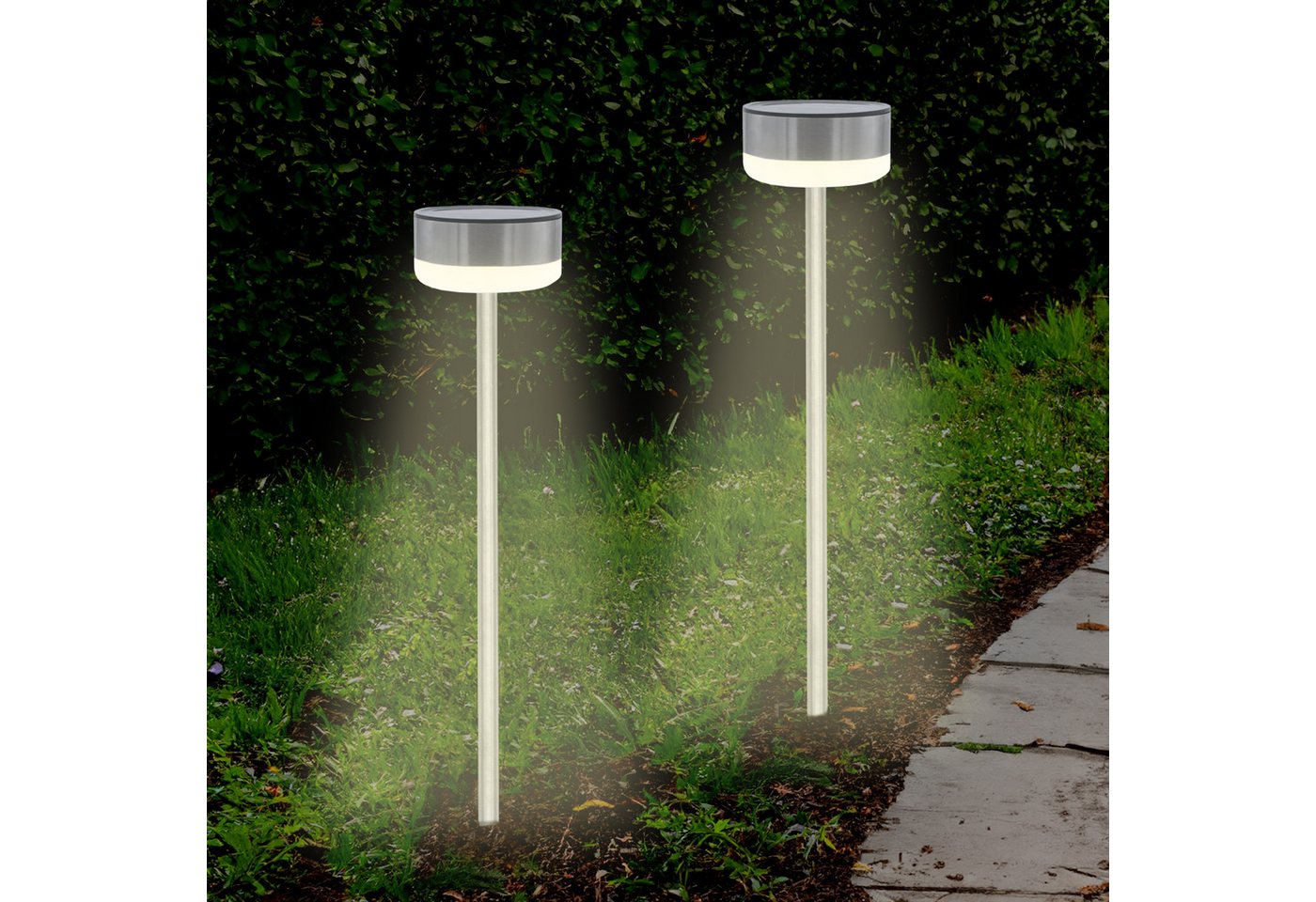 Spetebo LED Solarleuchte LED Solar Edelstahl Wegeleuchte 39 x Ø 9 cm - 2er Set, Einschaltautomatik, LED fest integriert, kaltweiß, Garten Deko Beleuchtung kalt weiß von Spetebo