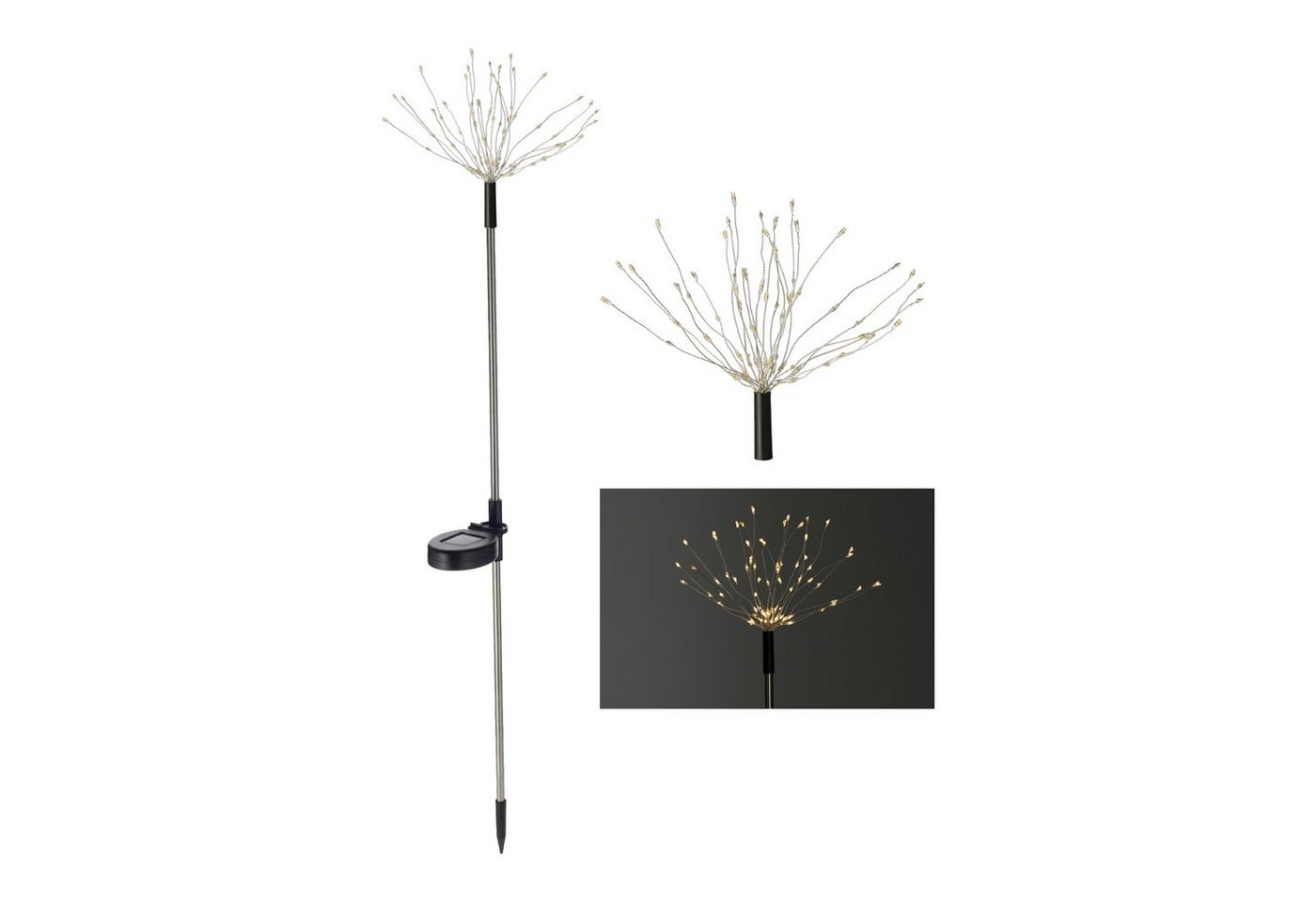 Spetebo LED Solarleuchte LED Solar Gartenstecker FIREWORK - 75 LED, Dämmerungssensor, LED, warm weiß, Solar betriebene Garten Leuchte FIREWORK von Spetebo