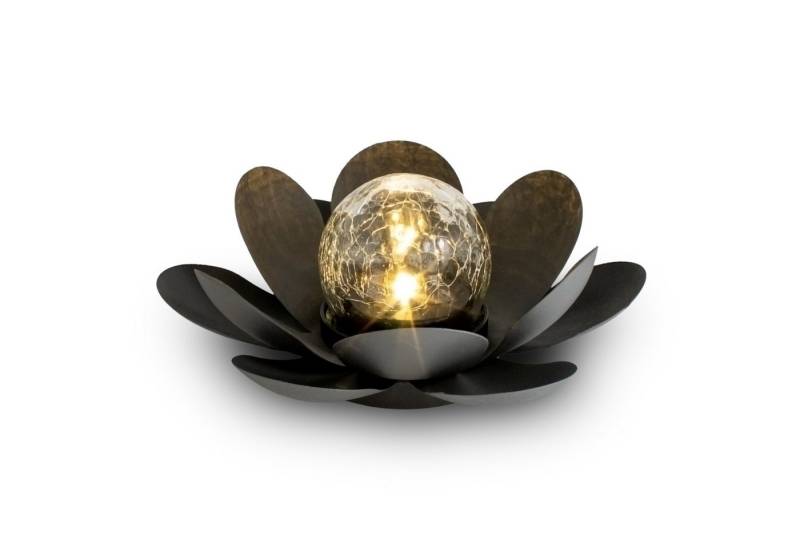 Spetebo LED Solarleuchte LED Solar Lotusblüte schwarz mit Crackleglas Kugel - 24 x 10 cm, Einschaltautomatik, LED fest integriert, warmweiß, Garten Deko Kugelleuchte im Blumen Design von Spetebo