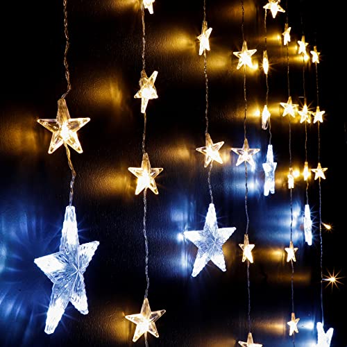 Spetebo LED Sternen Lichtervorhang - 250 cm - Lichterkette in warm und kalt weiß mit 8 Funktionen - Weihnachts Fenster Wand Dekoration Außen mit Stecker von Spetebo