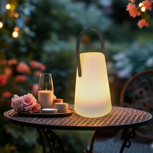 Spetebo LED Tischlampe für Außen mit Lederband konisch - 20 x 14 cm - Garten Tischleuchte mit Timer Funktion - Outdoor Gartenlampe Tisch Leuchte Deko Lampe Spetebo LED Tischlampe für Außen mit Lederband konisch - 20 x 14 cm - Garten Tischleuchte mit Timer Funktion - Outdoor Gartenlampe Tisch Leuchte Deko Lampe von Spetebo