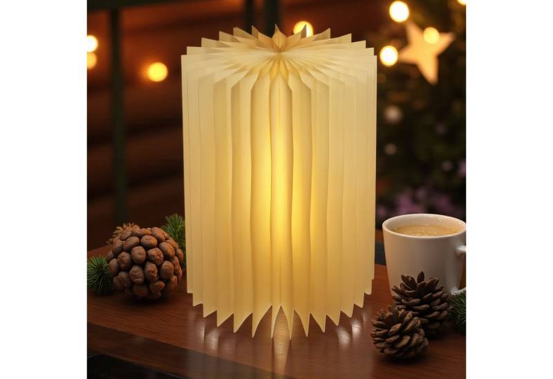 Spetebo LED Tischleuchte LED Design Tischlampe faltbar aus Papier in weiß - 30 cm, Batterie betrieben, LED, warm weiß, mit integrierte Magnete von Spetebo