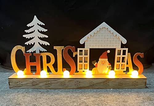 Spetebo LED Weihnachts Schriftzug Christmas aus Holz - 40 cm - beleuchteter Tischaufsteller - Fensterdeko Tischdeko beleuchtet von Spetebo