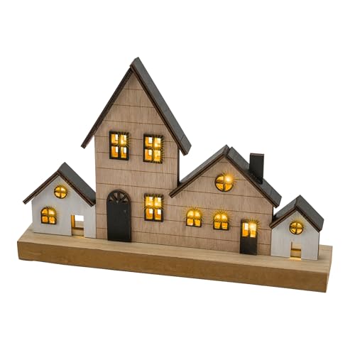 Spetebo LED Weihnachts Stadt Aufsteller aus Holz - 30 x 20 cm - Deko Häuserzeile warm weiß beleuchtet - Weihnachtsdorf Skyline Silhouette Tisch Fenster Advent Dekoration von Spetebo