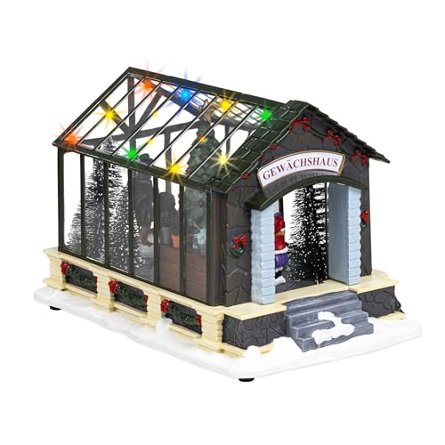 Spetebo LED Weihnachtsdorf Szene Gewächshaus - 22 x 14 cm - Weihnachtsdeko mit bunten LED Batterie betrieben - Weihnachts Dorf Winter Stadt Tisch Deko beleuchtet von Spetebo