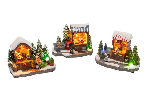 Spetebo LED Weihnachtsstadt bunt beleuchtet - 3er Set - Weihnachtsdorf Szene Verkaufsstand - Weihnachtsdeko Tischdeko Fensterdeko Weihnachten Advent Winter Deko Batterie betrieben von Spetebo