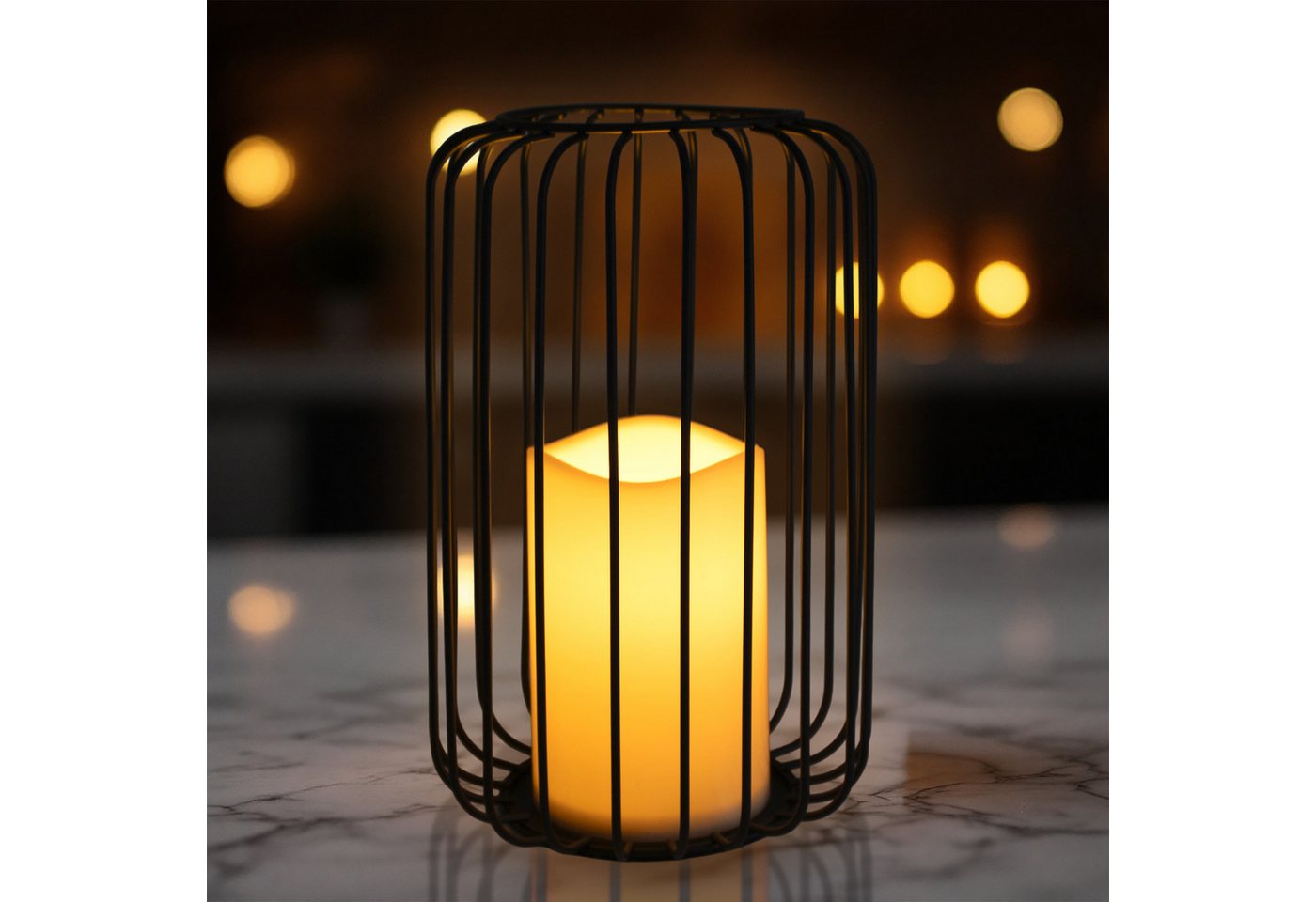 Spetebo LED Windlicht Metall Gitter Windlicht schwarz mit LED Kerze - 22 x 14 cm, LED fest integriert, warm weiß, mit Timer Funktion von Spetebo