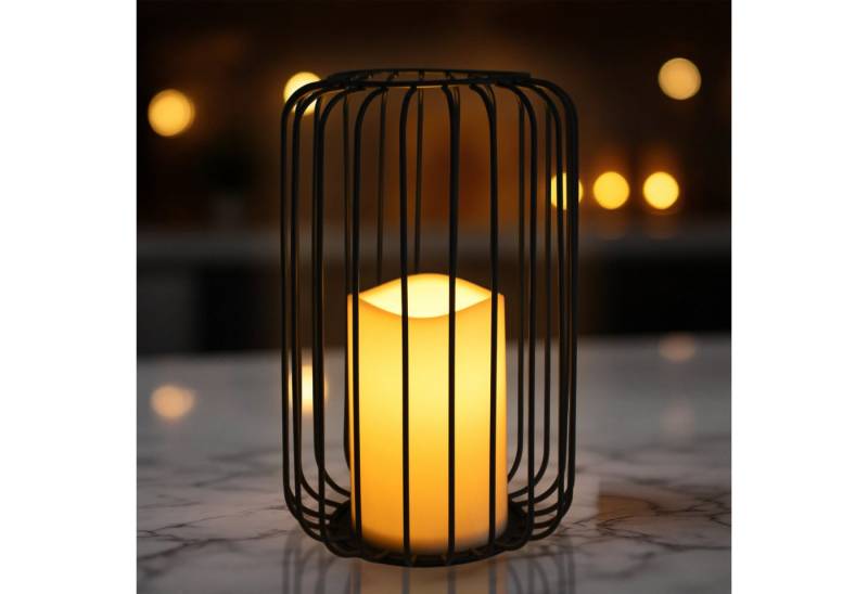 Spetebo LED Windlicht Metall Gitter Windlicht schwarz mit LED Kerze - 22 x 14 cm, LED fest integriert, warm weiß, mit Timer Funktion von Spetebo