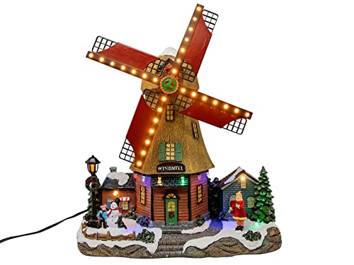Spetebo LED Windmühle mit Musik und Bewegung - 29 x 25 cm - Weihnachtsdorf Szene beleuchtet - Weihnachts Stadt Winter Dorf Tisch Deko von Spetebo