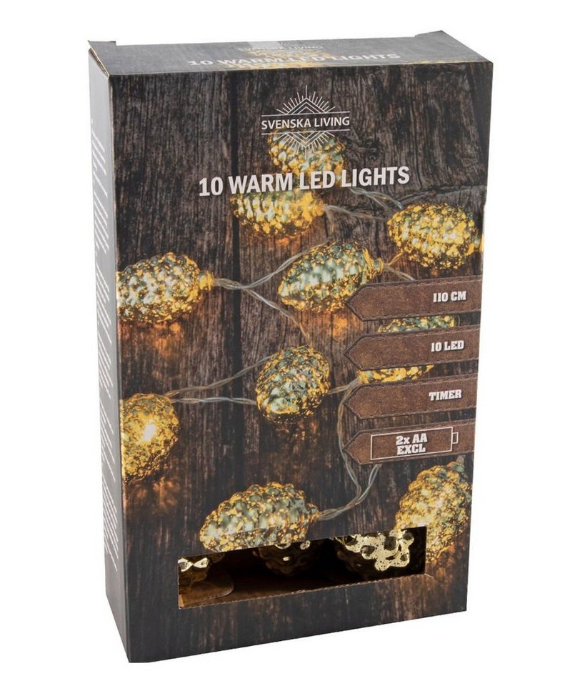 Spetebo Lichterkette LED Tannenzapfen Lichterkette - 110 cm -, 10-flammig, Weihnachts Beleuchtung 10 Zapfen gold von Spetebo