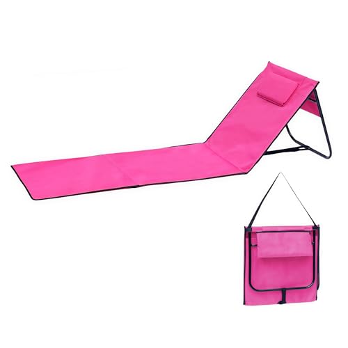 Spetebo Liegematte faltbar mit Verstellbarer Rückenlehne - pink - Strandliege 152 x 51 cm faltbar mit Tragegurt - Garten Liege Sonnenliege Camping Picknick Reise Urlaub mit Bodenmatte Staufach von Spetebo