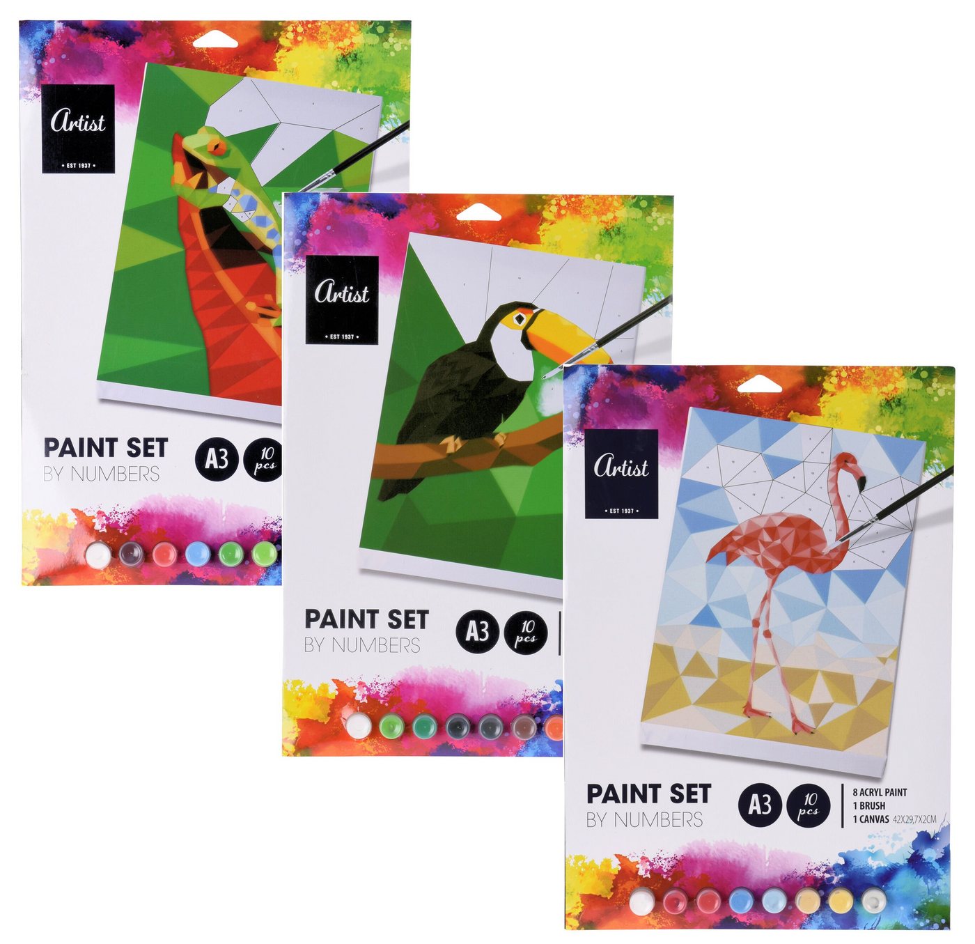 Spetebo Malen nach Zahlen Malen nach Zahlen 30 Teile Set mit 3 Motiven (Set, 30-St., inklusive Pinsel und Farben), DIY Acryl Malerei für Kinder von Spetebo