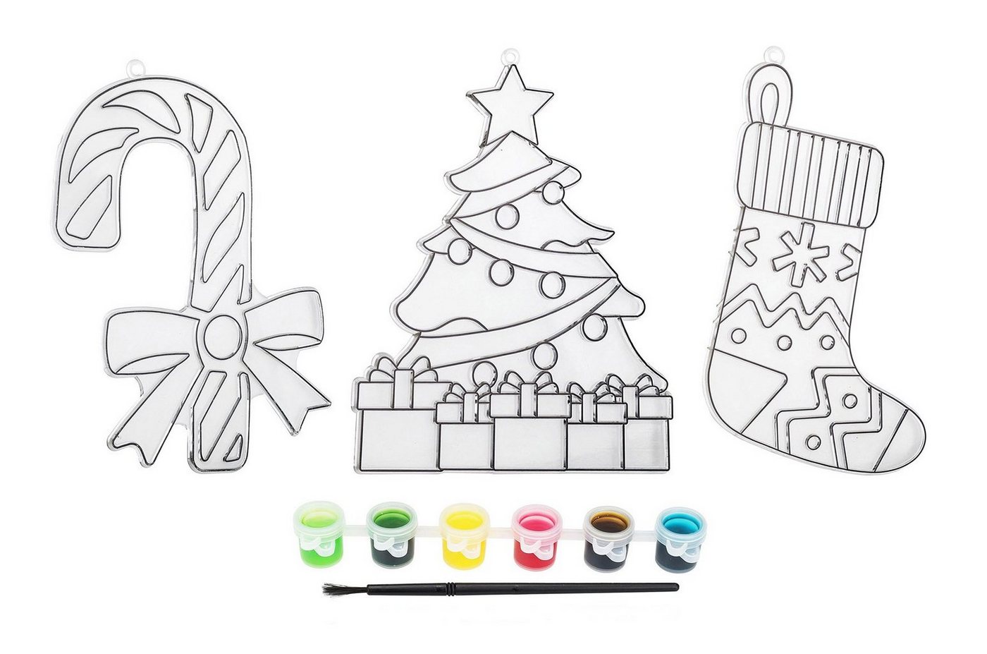 Spetebo Malvorlage Weihnachts Fensterbilder zum Ausmalen (Set, 24-St., Komplettset), Malset mit 3 Bildern inklusive Farben und Pinsel von Spetebo