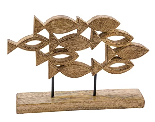 Spetebo Mango Aufsteller Fischschwarm - 25 x 19 cm - Maritimer Deko Ständer Motiv Fische - Holz Figur Skulptur für Tisch und Fenster von Spetebo