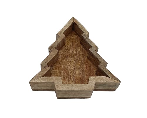 Spetebo Mango Dekoschale Tannenbaum - 24 x 21 cm - Holz Tischdeko für Weihnachten - Kerzen Deko Schale klein in Weihnachts Baum Form Holzbaum von Spetebo