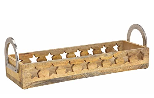 Spetebo Mango Holz Kerzen Tablett mit Metall Griffen - 44 cm - Advent Weihnachten Winter Tisch Deko Kerzenteller von Spetebo