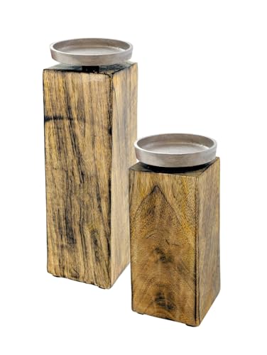 Spetebo Mango Kerzenständer mit Alu Halter - 2er Set - Holz Kerzenhalter für Stumpen- und Kugel-Kerzen - Deko Kerzenleuchter mit Metall Kerzenteller Landhaus Tischdeko Holzdeko rustikal Spetebo Mango Kerzenständer mit Alu Halter - 2er Set - Holz Kerzenhalter für Stumpen- und Kugel-Kerzen - Deko Kerzenleuchter mit Metall Kerzenteller Landhaus Tischdeko Holzdeko rustikal von Spetebo