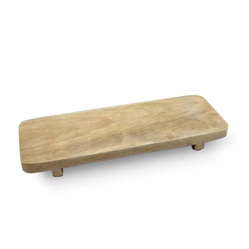 Mango Servierbrett Natur - 38 x 15 cm - Holz Deko Tablett auf 2 Füßen - Holzbrettchen Käseplatte Wurstplatte Servier Brett von Spetebo