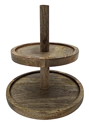 Spetebo Mangoholz Etagere mit 2 Ablagen - 25 cm - Servierständer aus Holz - Massivholz Etagenständer Servierplatte Obst Snack Dessert Muffin Ständer lebensmittelecht von Spetebo