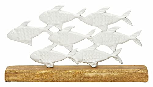 Spetebo Maritimer Deko Aufsteller Fischschwarm - 30 x 16 cm - Fische aus Metall mit Mangoholz Fuß - Tischdeko Ständer Fische auf Holz Standfuß von Spetebo