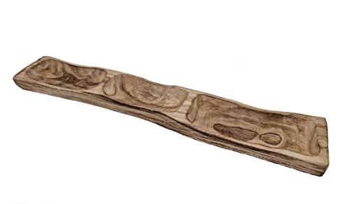 Spetebo Massivholz Schale natur geflammt mit 3 Fächern - 58 x 11 cm - Holz Deko Tablett mit Unterteilungen - Dekotablett Schlüsselbblage eckig massiv rustikal von Spetebo