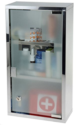 Spetebo Metall Arzneischrank mit 3 Fächern - 48 x 25 cm - Edelstahl Medizinschrank mit Glastür - Medikamentenschrank abschließbar inklusive 2 Schlüssel von Spetebo