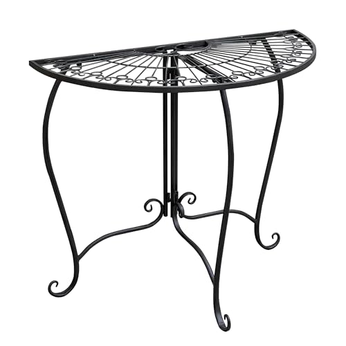 Spetebo Metall Beistelltisch halbrund schwarz - 80 x 71 cm - Wandtisch im Romantic Vintage Design - Garten Deko Tisch Balkontisch Gatenmöbel Blumentisch Pflanzenständer Halbtisch zum Anstellen von Spetebo