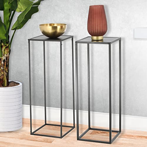 Spetebo Metall Beistelltisch im 2er Set anthrazit - 70 cm - aus Metall mit MDF Platte Blumen Hocker Ständer Etagere Pflanzentopfhalter von Spetebo