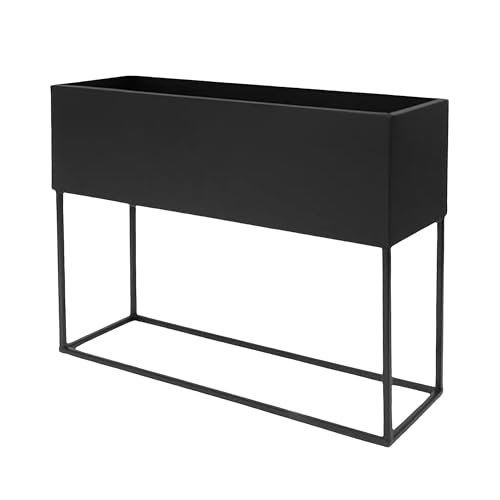 Spetebo Metall Blumenkasten XL schwarz mit Gestell - 42 x 35 cm - Pflanzen Ständer rechteckig mit Übertopf - Innen Deko Blumenhocker Pflanzenständer Blumentopfhalter mit Topf von Spetebo