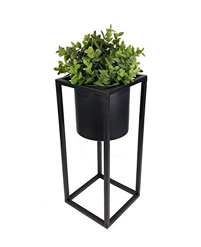 Spetebo Metall Blumentopfständer in schwarz - Eckiger Ständer mit schwarzem, rundem Topf - 35 cm - Blumentopfhalter mit Topf - Planzenständer eckig von Spetebo