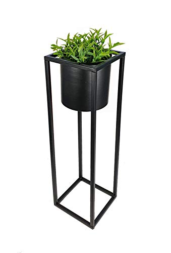 Spetebo Metall Blumentopfständer in schwarz - Eckiger Ständer mit schwarzem, rundem Topf - 50 cm - Blumentopfhalter mit Topf - Planzenständer eckig von Spetebo