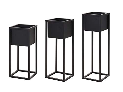 Spetebo Metall Blumentopfständer in schwarz Ständer mit schwarzem Topf - 3er Set (50, 60 und 70 cm) - Blumentopfhalter mit Topf - Planzenständer eckig von Spetebo