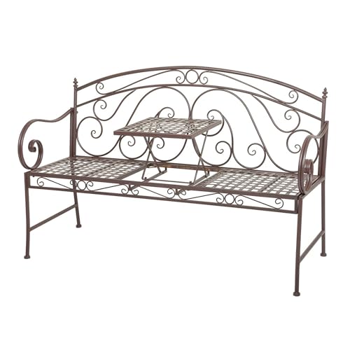 Spetebo Metall Gartenbank 2/3 Sitzer mit hochklappbarem Tisch - 148 x 55 x 96 cm - Outdoor Lounge Garten Bank Parkbank mit Tisch von Spetebo