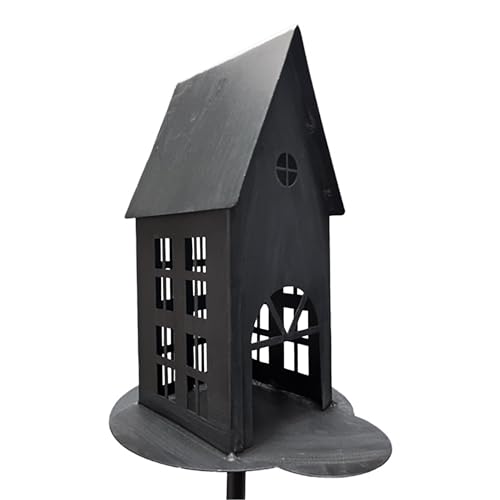 Metall Gartenstecker Haus in anthrazit - H 75 cm - Gartendeko Beetstecker Windlicht - Frühling Sommer Blumenbeet Deko Laterne Metallstecker mit Erdspieß von Spetebo