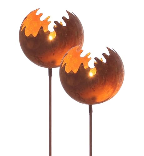 Spetebo Metall Gartenstecker Naturrost Feuerball - 2er Set/groß - Rost Windlicht mit Erdspieß ca. 98 x Ø 15 cm - Garten Deko Kerzen Halter Feuerkugel von Spetebo