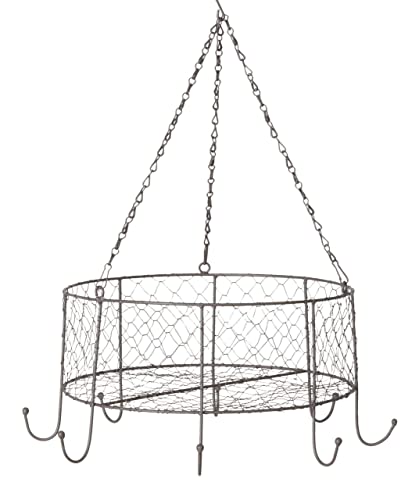 Spetebo Metall Hängekorb Verona mit 8 Haken - Ø 35 cm - Draht Korb Decken Regal in grau Hänge Obstkorb Aufbewahrungskorb Wandkorb Obst Gemüse Korb hängend von Spetebo