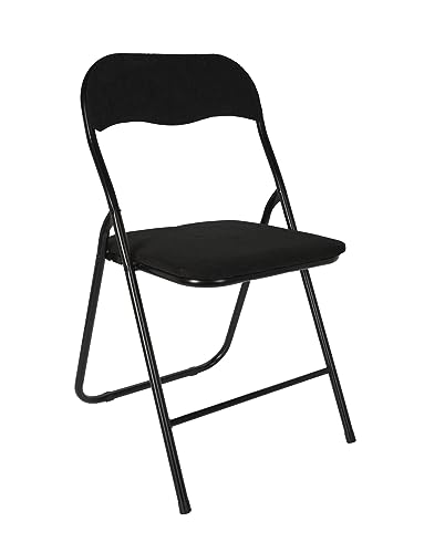 Spetebo Metall Klappstuhl mit gepolsteter Rückenlehne in schwarz - Cord Bezug - Klappbarer Gästestuhl mit Polster - Küchenstuhl Beistellstul Stuhl klappbar von Spetebo