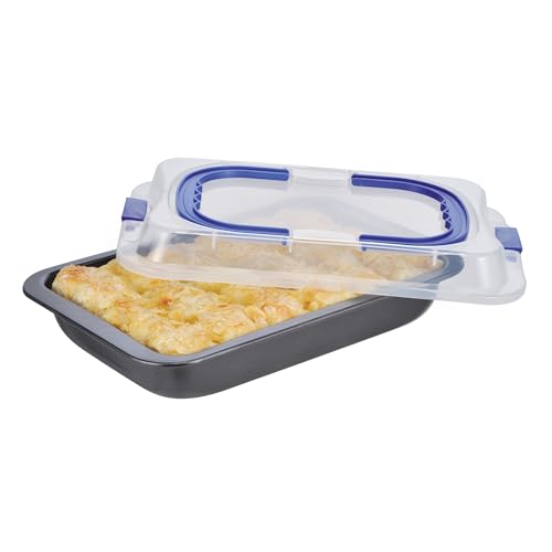 Spetebo Metall Kuchenform mit Deckel und Tragegriff - 37 x 25 cm - Backform mit Kunststoff Abdeckung - Kuchen Torten Auflauf Back Form Transport Box Party Butler von Spetebo